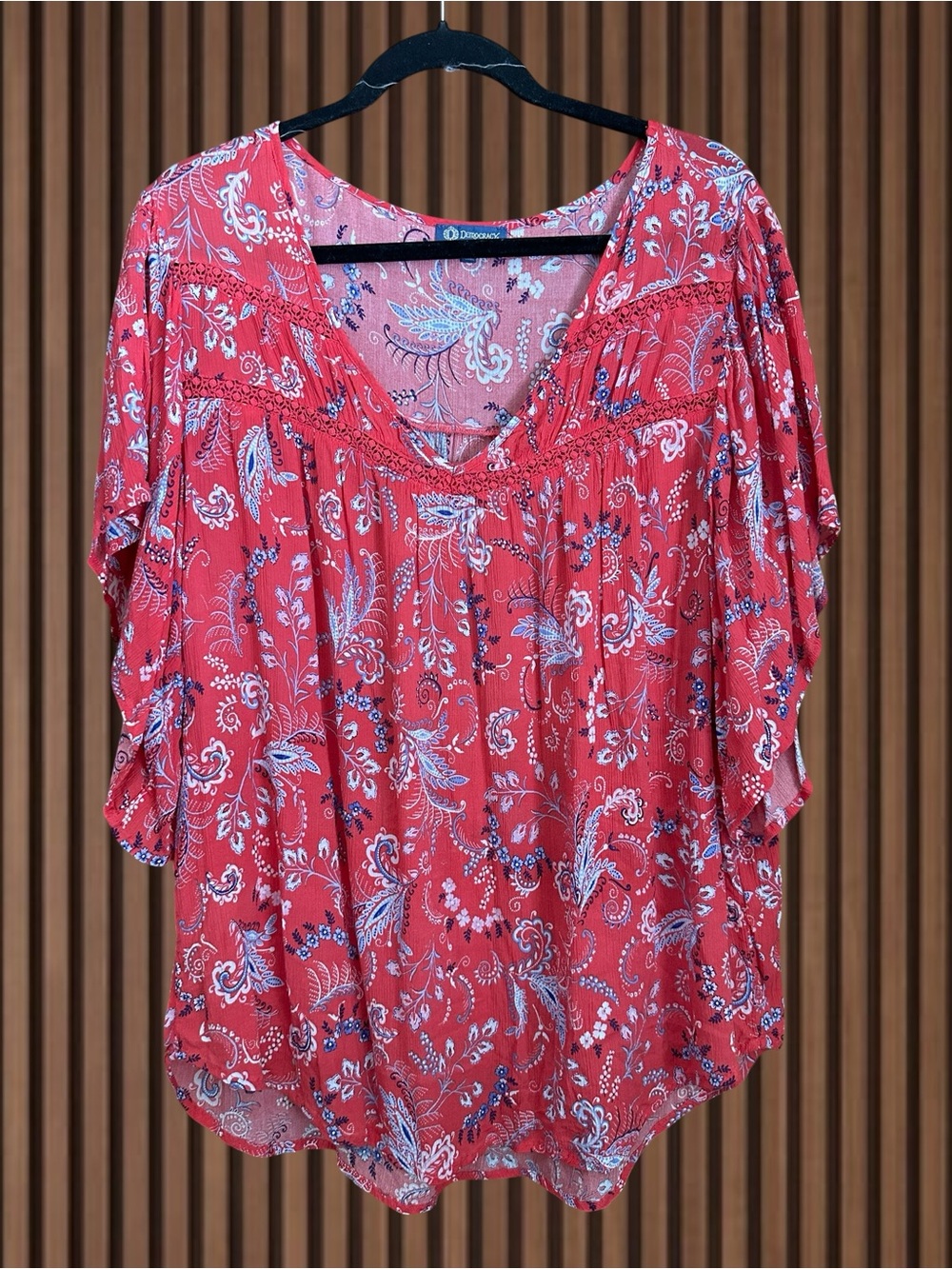 Democracy Red Paisley V-Neck Women’s Top